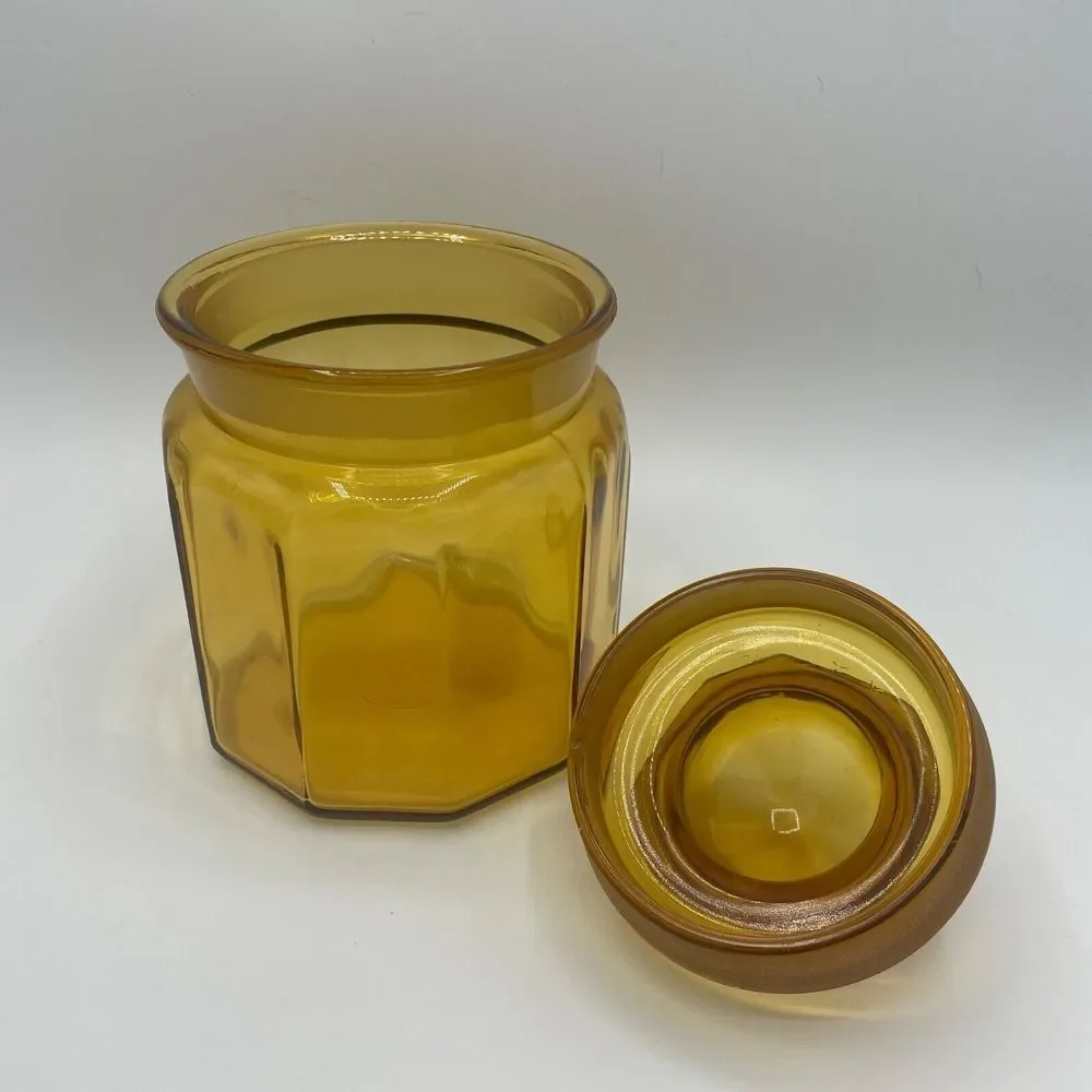 Vintage LE Smith‎ 10 Panel Amber Glass Apothecary Canister Jar w/Lid 7